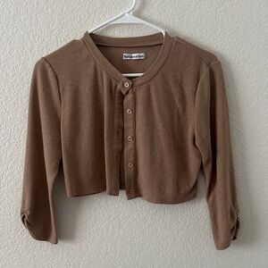 Reformation Cropped Button-Front Cardigan in Warm Brown